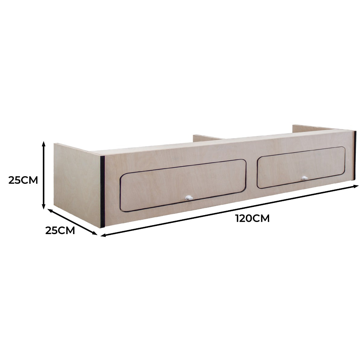 Armoire de Rangement Rebord Noir MDF pour Camping-Car – 120cm x 25cm x 25cm