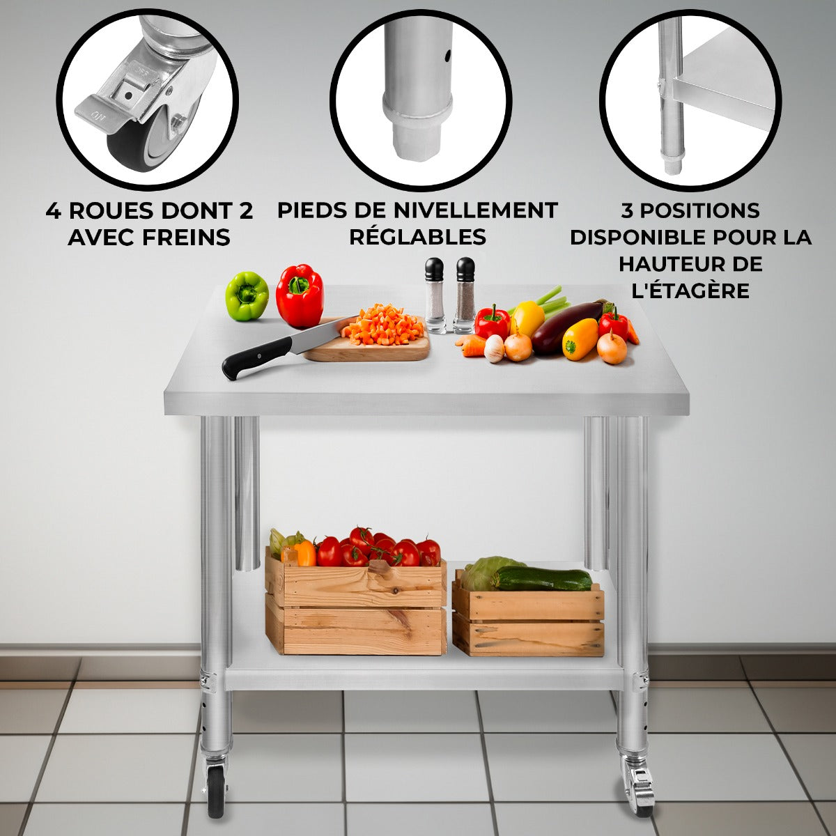 Table de Travail en Inox 76cm x 90cm x 86cm - KuKoo