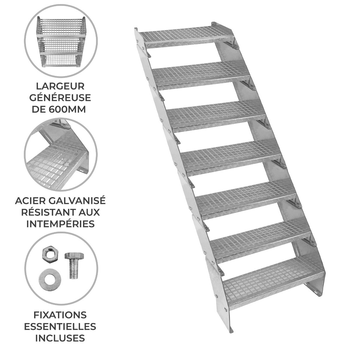 Escalier Caillebottis à 7 Marches - 240 x 600mm