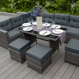 Salon de Jardin 9 personnes & Coffre de Rangement en Rotin – Gris