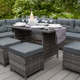 Salon de Jardin 9 personnes & Coffre de Rangement en Rotin – Gris