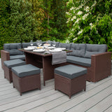 Salon de Jardin 9 personnes & Coffre de Rangement en Rotin – Marron