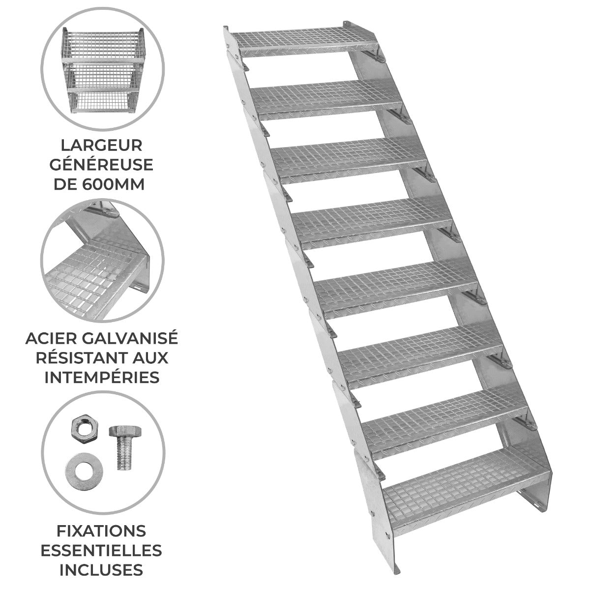 Escalier Caillebottis à 8 Marches - 240 x 600mm