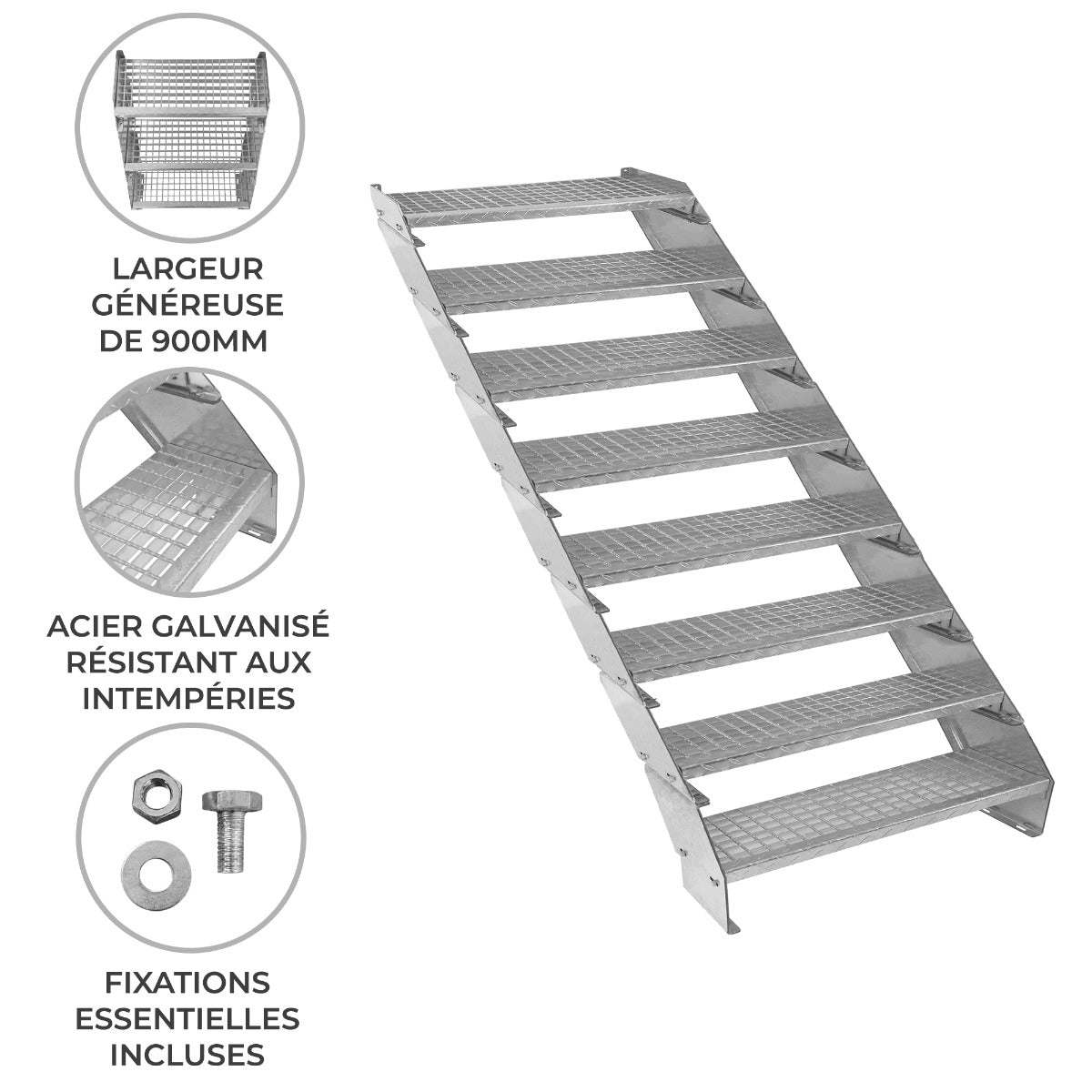 Escalier Caillebottis à 8 Marches - 240 x 900mm