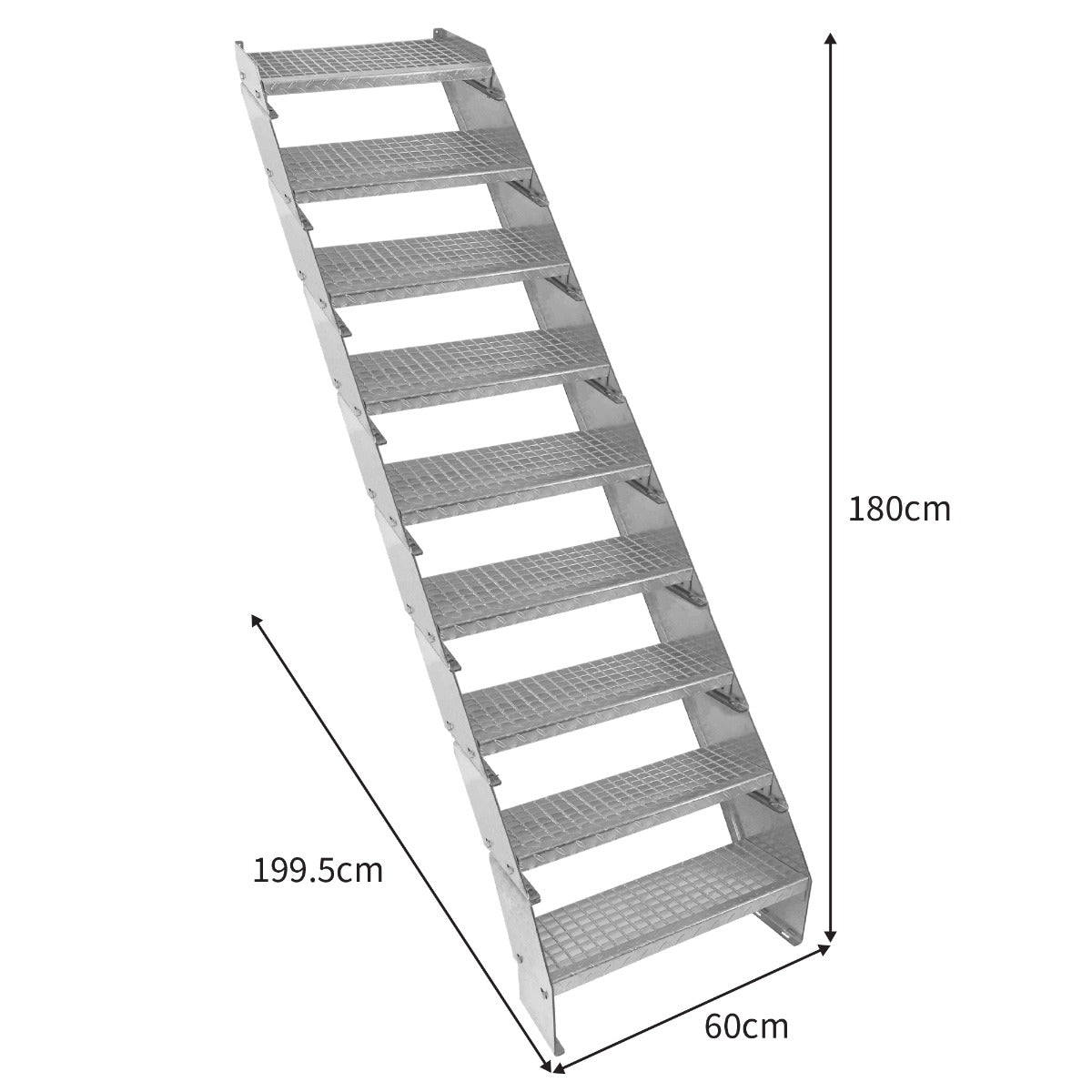 Escalier Caillebottis à 9 Marches - 240 x 600mm