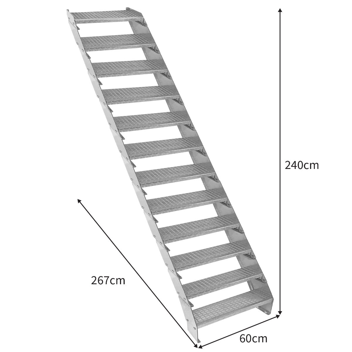 Escalier Caillebottis à 12 Marches - 240 x 600mm