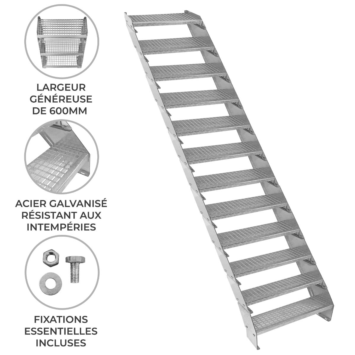 Escalier Caillebottis à 12 Marches - 240 x 600mm