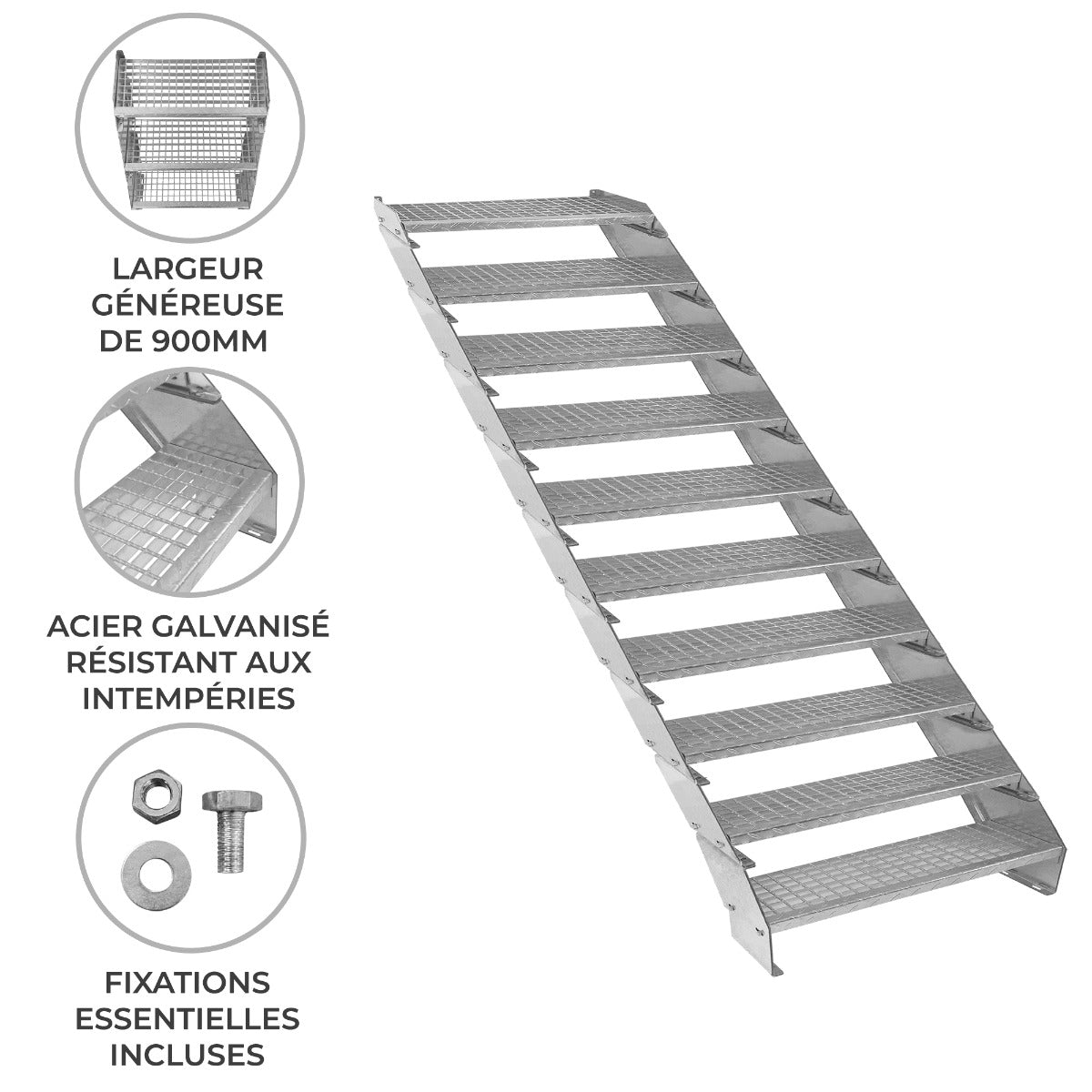 Escalier Caillebottis à 10 Marches - 240 x 900mm