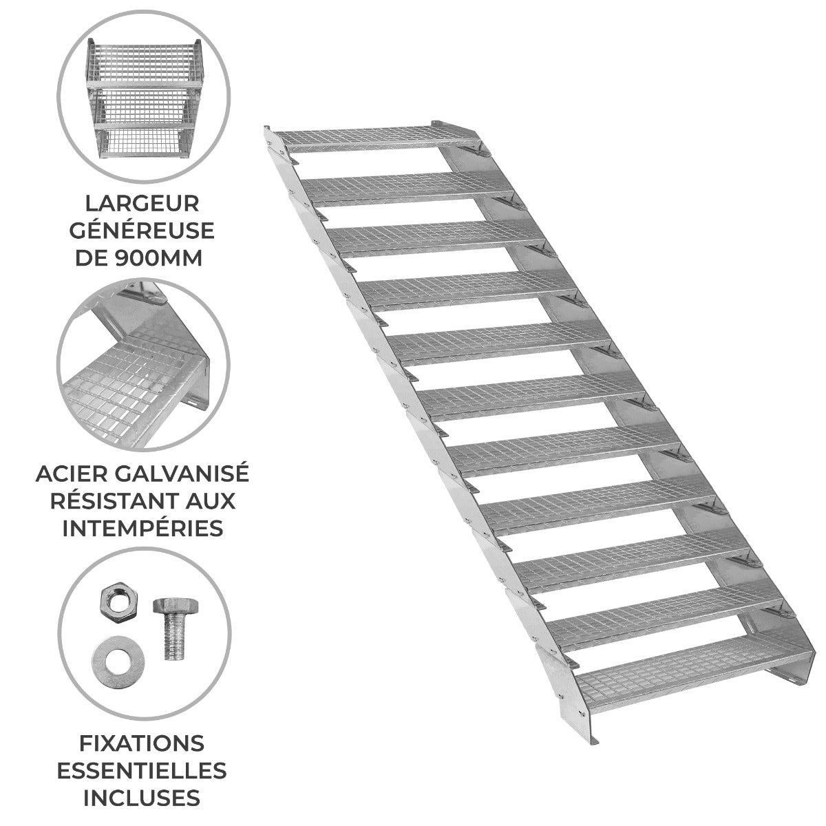 Escalier Caillebottis à 11 Marches - 240 x 900mm