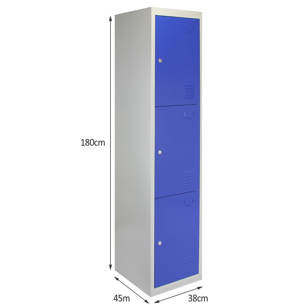 3 x casiers de rangement en métal - Trois portes, bleu - A plat