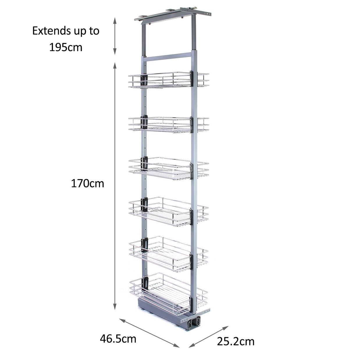 KuKoo Garde-manger de cuisine à fermeture amortie – 46cm P x 170-195cm H