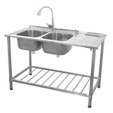 KuKoo Evier Professionnel /Plonge Inox sur Pied à Doubles Bacs – Egouttoir à Droite