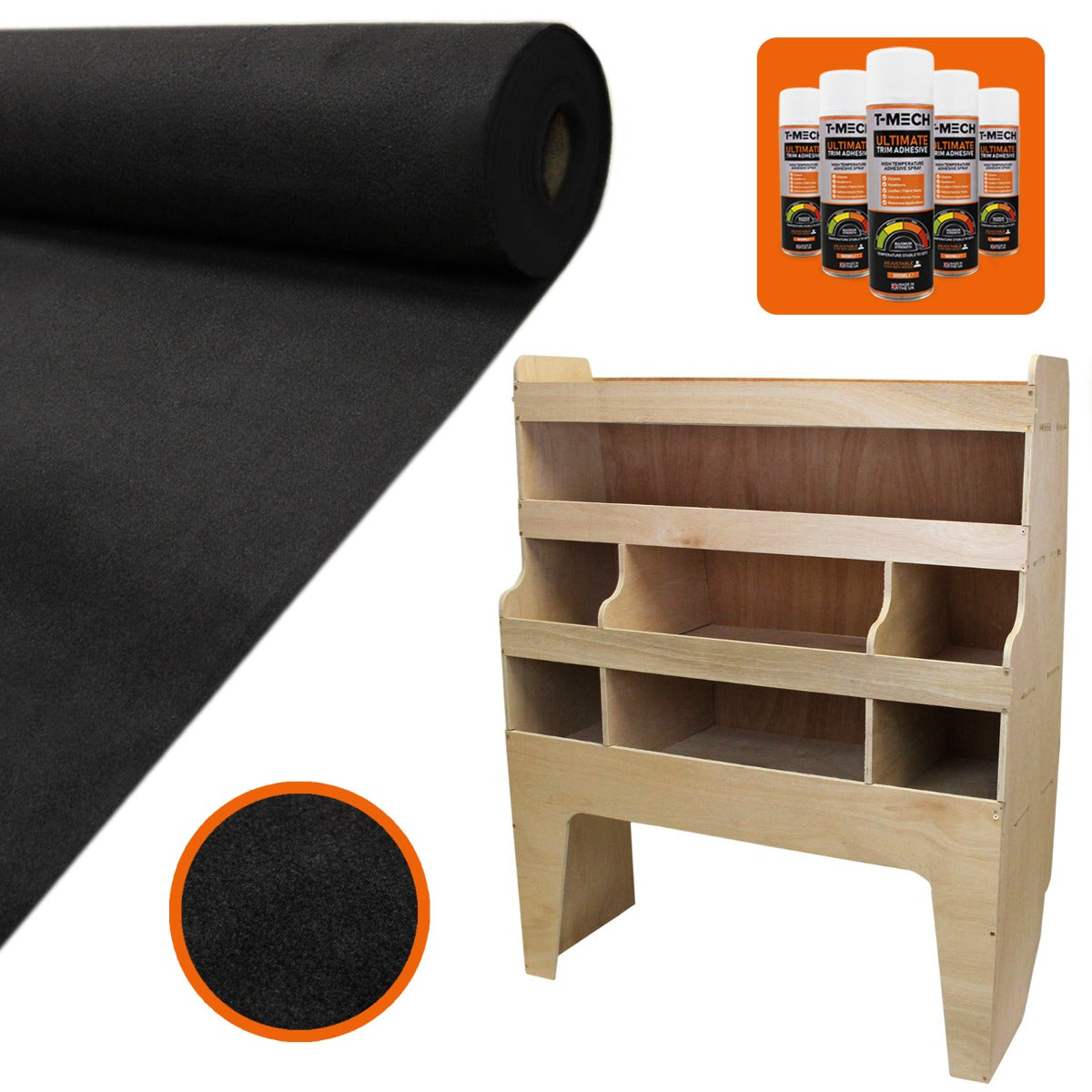 11m² Doublure Intérieure Feutre Noir & Rangement MDF pour VW Transporter