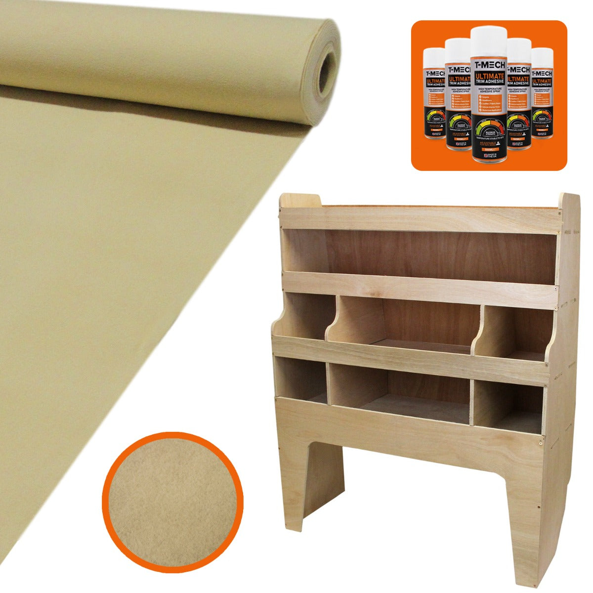 11m² Doublure Intérieure Feutre Beige & Rangement MDF pour VW Transporter