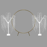 Décoration de Mariage - Combo Arche Circulaire Dorée & 2 Saules Pleureur Lumineux 180 cm Blanc Froid