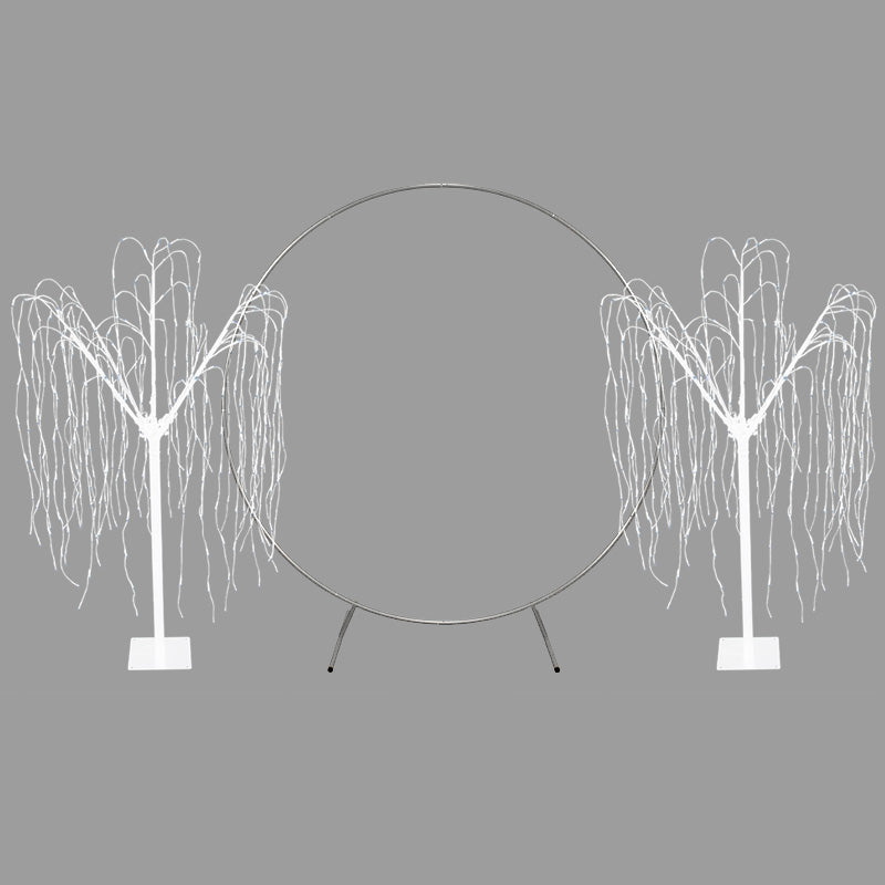 Décoration de Mariage - Combo Arche Circulaire Argentée  & 2 Saules Pleureur Lumineux 240 cm Blanc Chaud