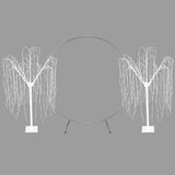 Décoration de Mariage - Combo Arche Circulaire Argentée  & 2 Saules Pleureur Lumineux 240 cm Blanc Chaud