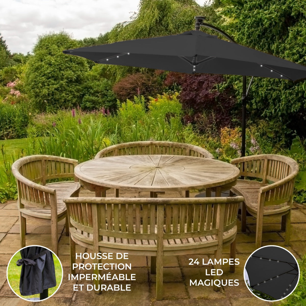 Parasol Gris 3m avec LED's Intégrés