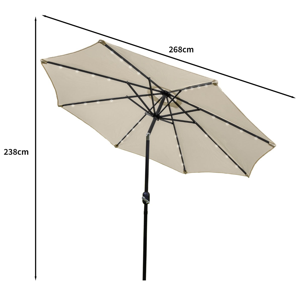 Parasol Crème 270 cm avec 32 LED's Intégrés