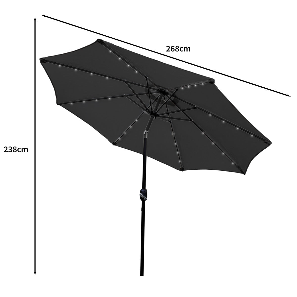 Parasol Gris 270 cm avec 32 LED's Intégrés