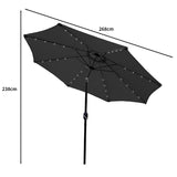 Parasol Gris 270 cm avec 32 LED's Intégrés