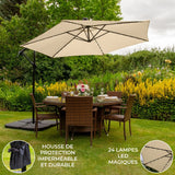 Parasol Beige 3m avec LED's Intégrés avec Base Carrée