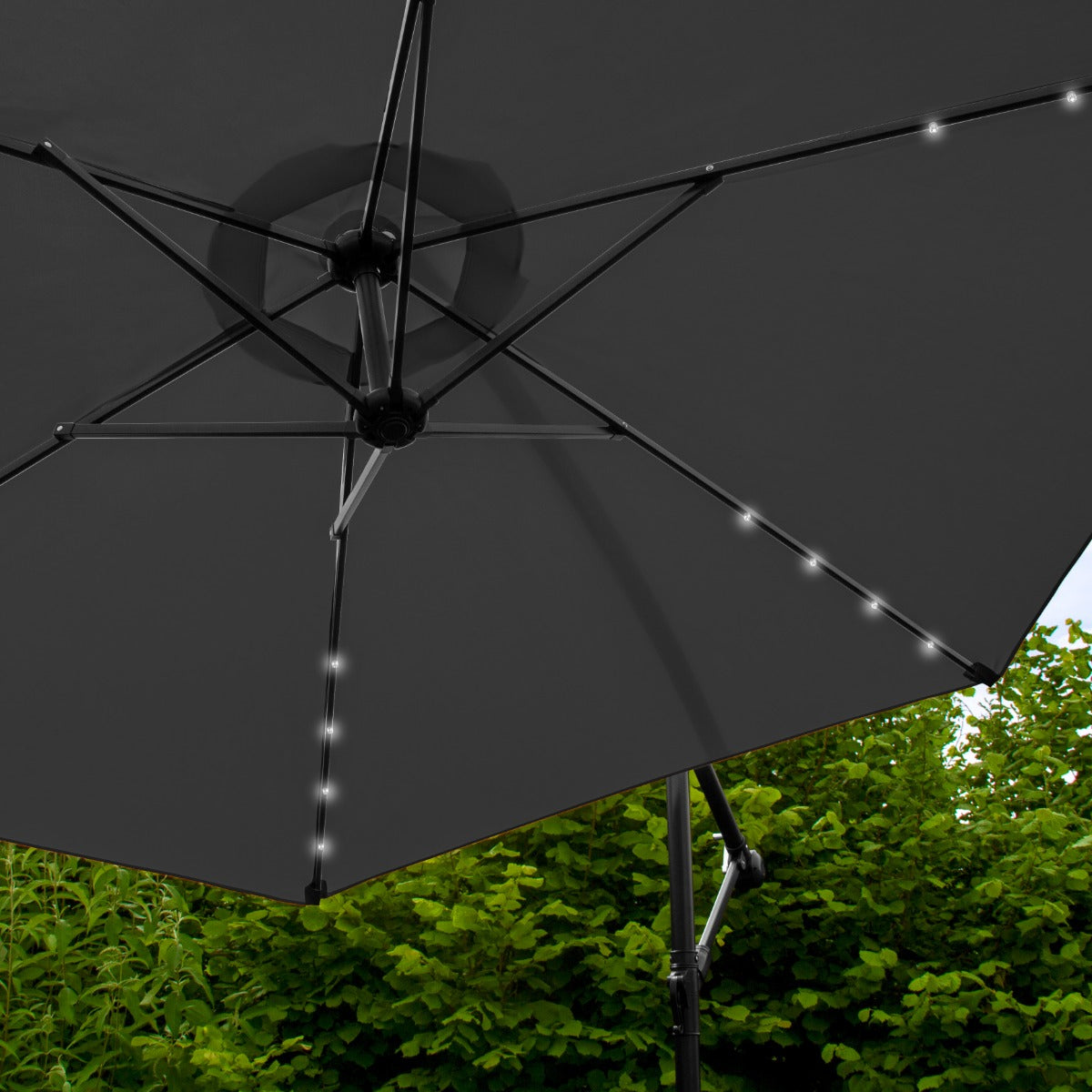 Parasol Gris 3m avec LED's Intégrés avec Base Ronde