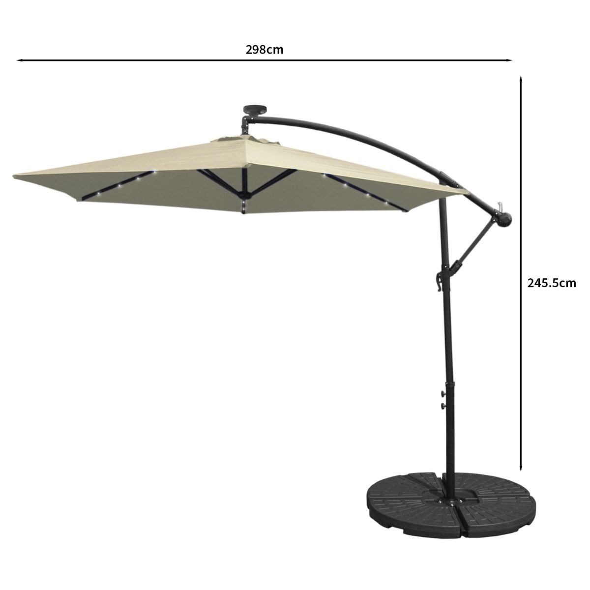 Parasol Crème 3m avec LED's Intégrés avec Base Ronde