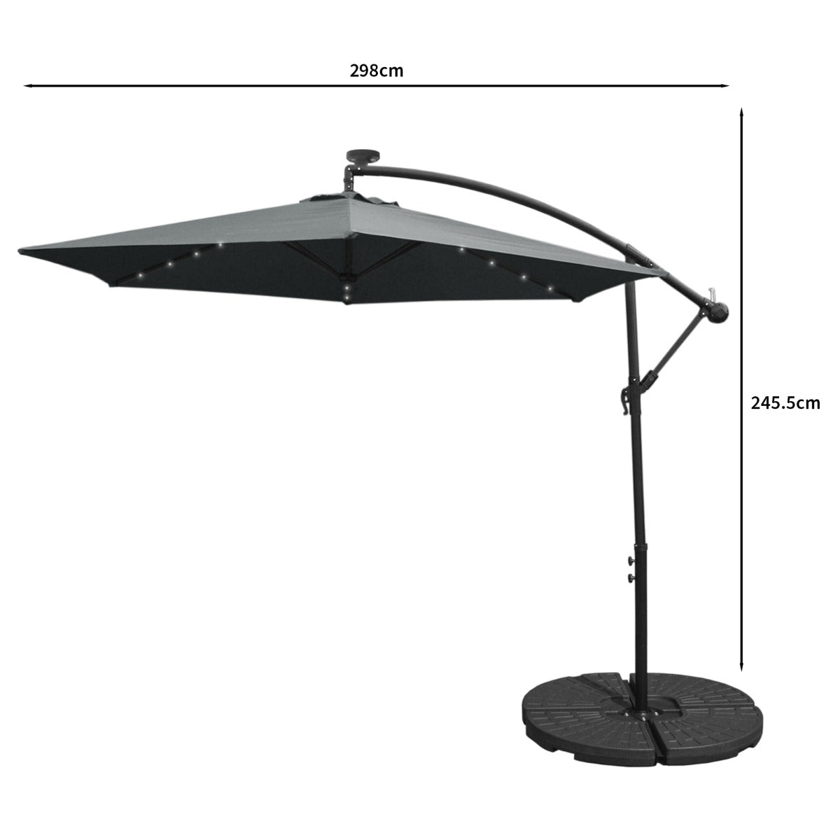 Parasol Gris 3m avec LED's Intégrés avec Base Ronde