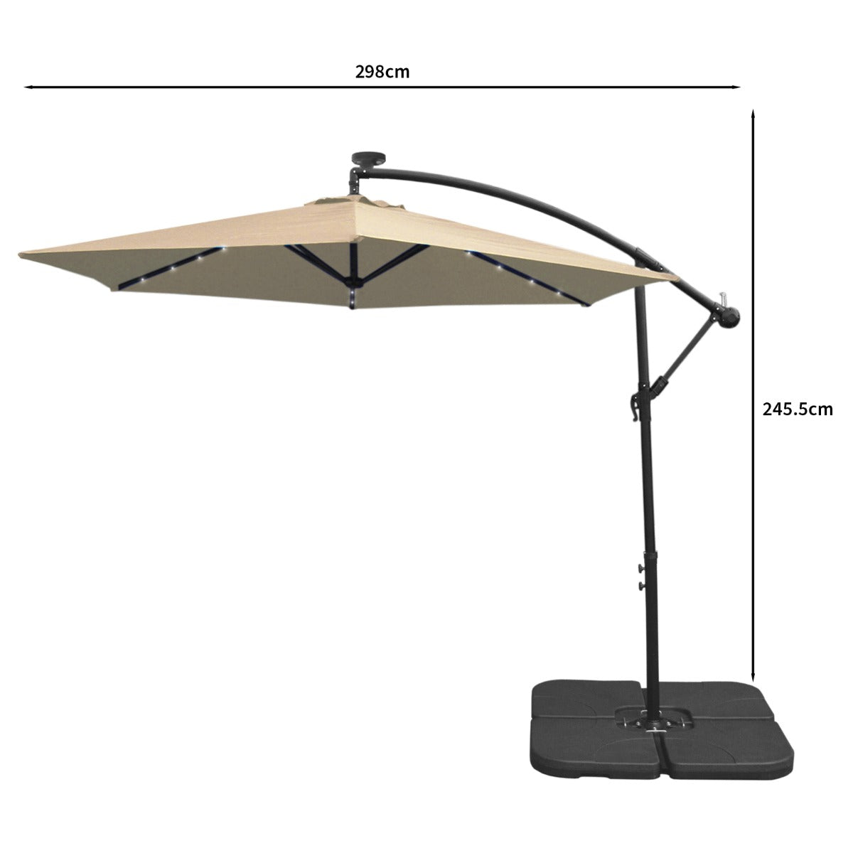 Parasol Beige 3m avec LED's Intégrés avec Base Carrée