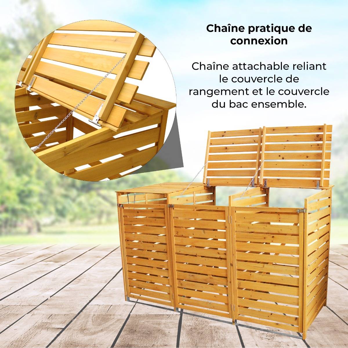 Cache Poubelle Triple en Bois