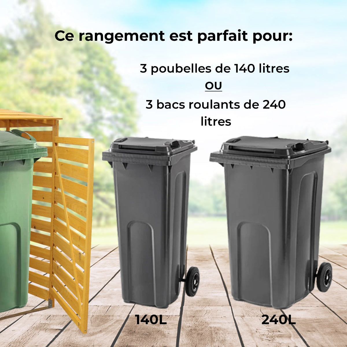 Cache Poubelle Triple en Bois