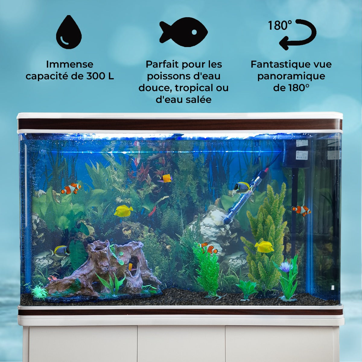 Aquarium à bords Blanc et Noisette avec Meuble de Support Blanc