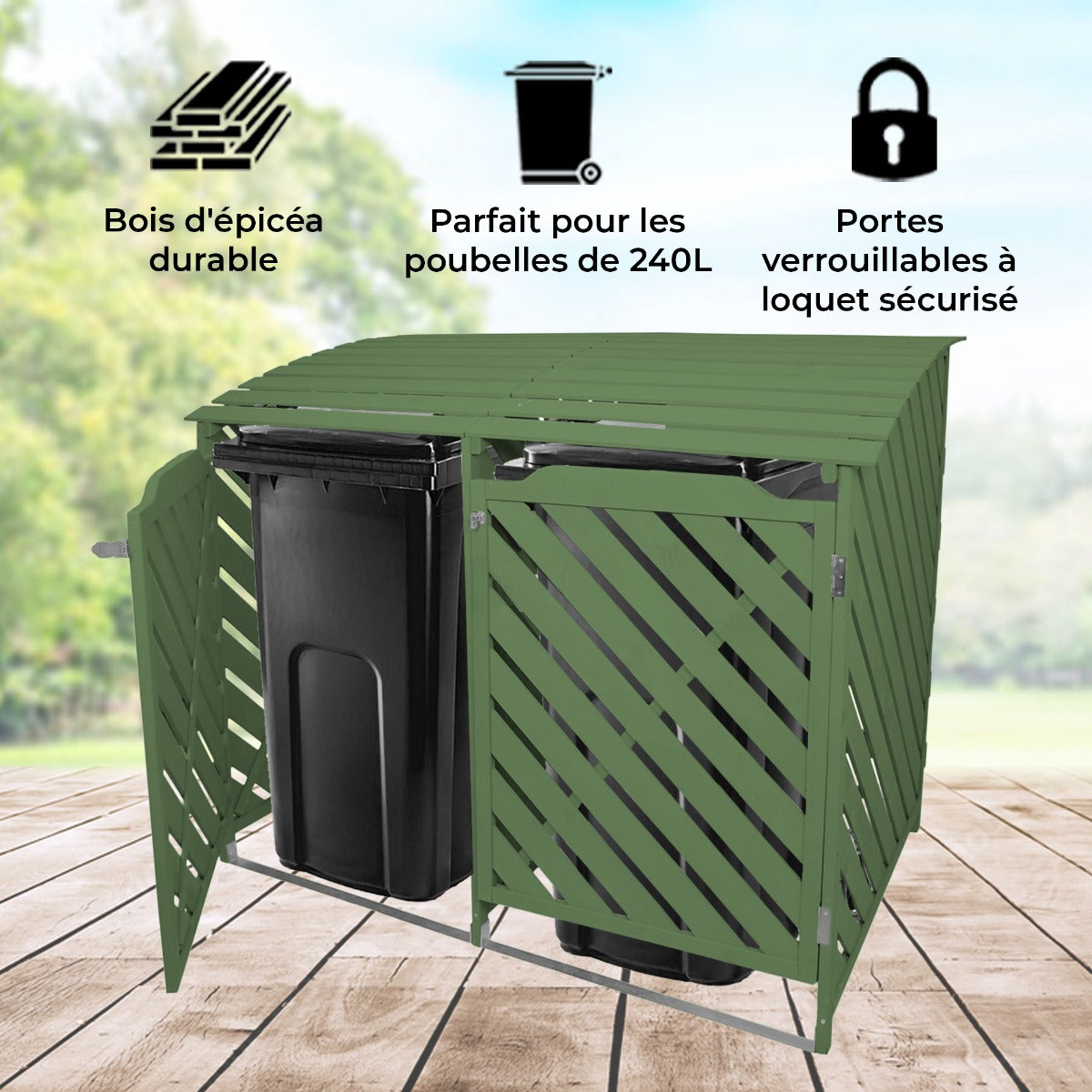 Cache Poubelle Double Vert Sauge - 122cm x 149cm  x 92cm