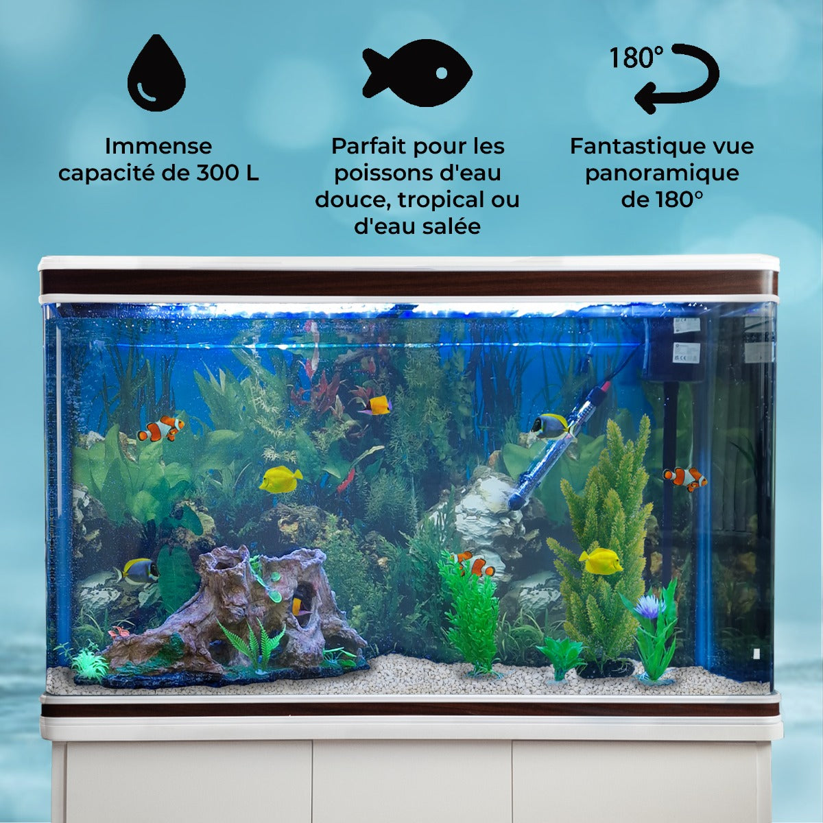 Aquarium Blanc avec Meuble de support Blanc assorti et Gravier Blanc