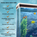 Aquarium Blanc avec Meuble de support Blanc assorti et Gravier Bleu